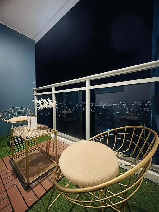 Balcony with city view at night
